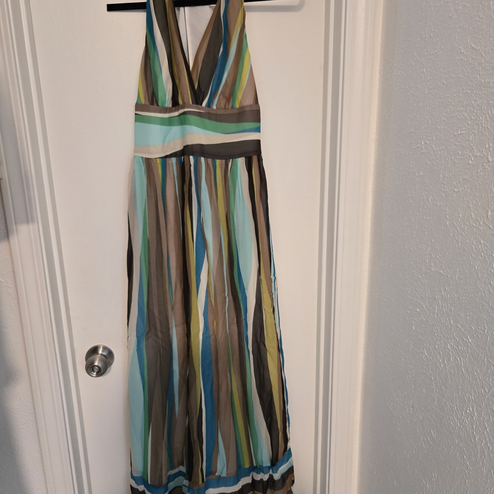 Banana Republic Blue and Brown Halter Maxi Sundress